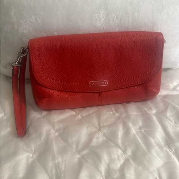 Coach Handbags - Coach Vermillion Red Leather Wristlet (fits phone)